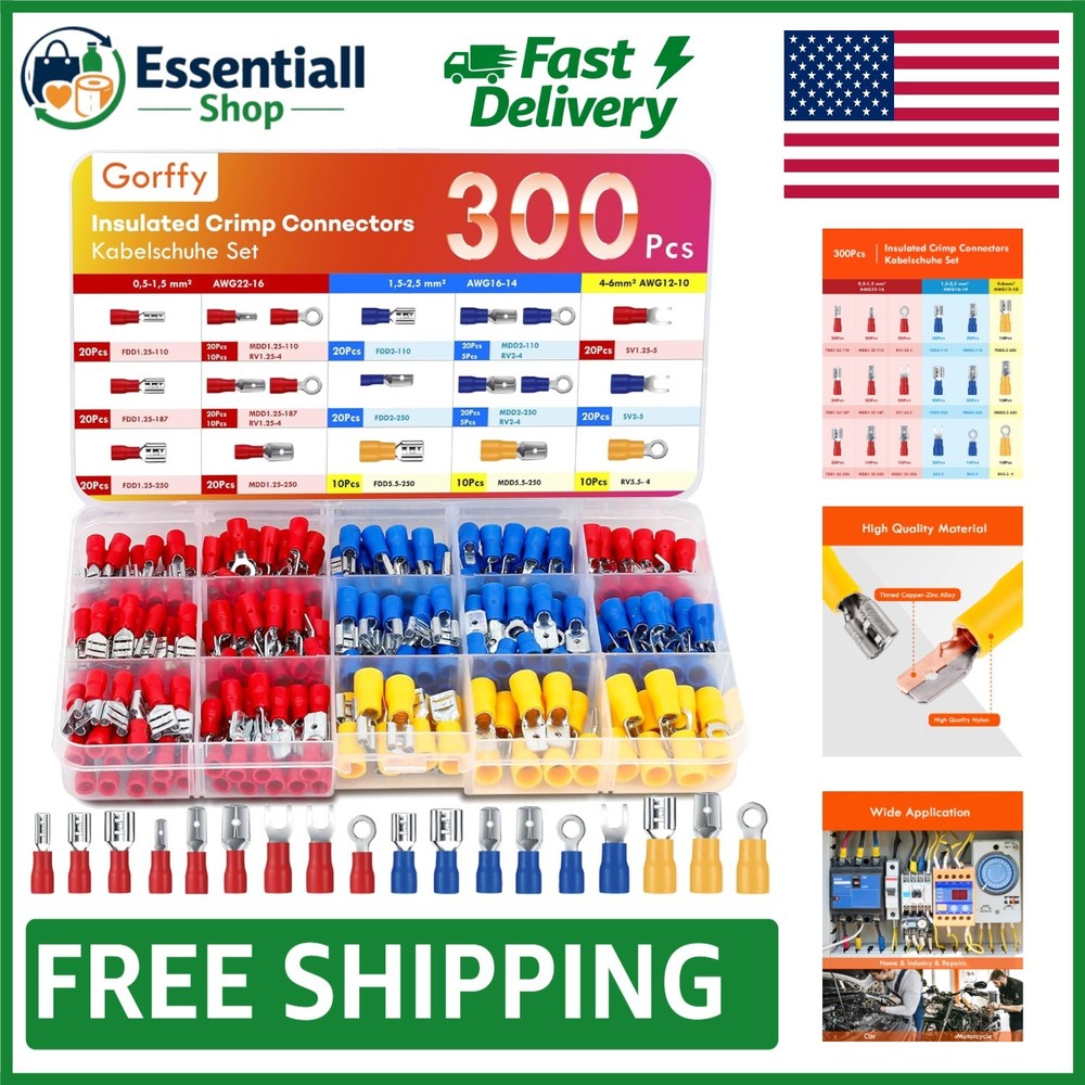 Versatile Electrical Connector Kit: 17 Types Spade, Ring & Fork Connectors