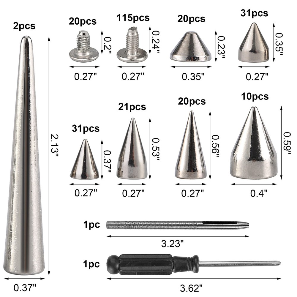 135 Sets Mixed Shape Spikes and Studs Assorted Sizes Spike Studs for Clothing...