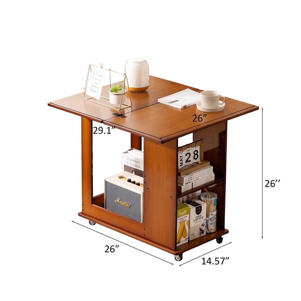 Bamboo folding edge table with movable storage, foldable tabletop suitable for