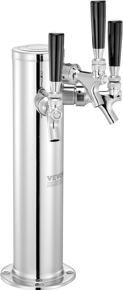 VEVOR Triple Taps Draft Beer Tower Dispenser, Stainless Taps, Silver