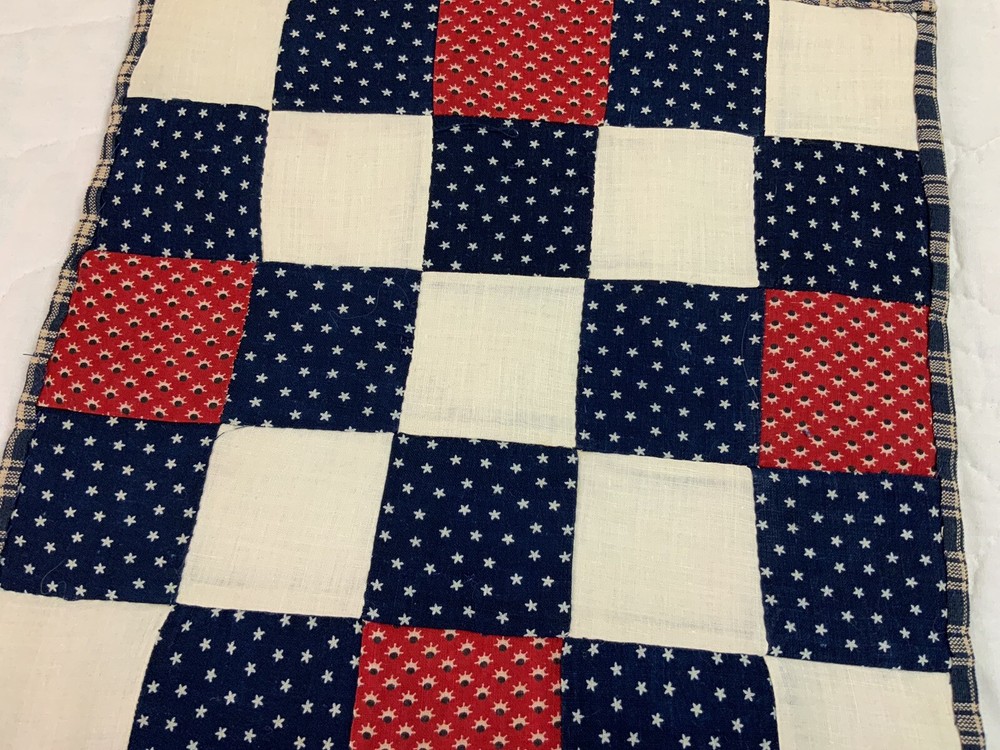 Vintage/Antique Patchwork Quilt Table Topper, Nine Patch, Early Calico Prints