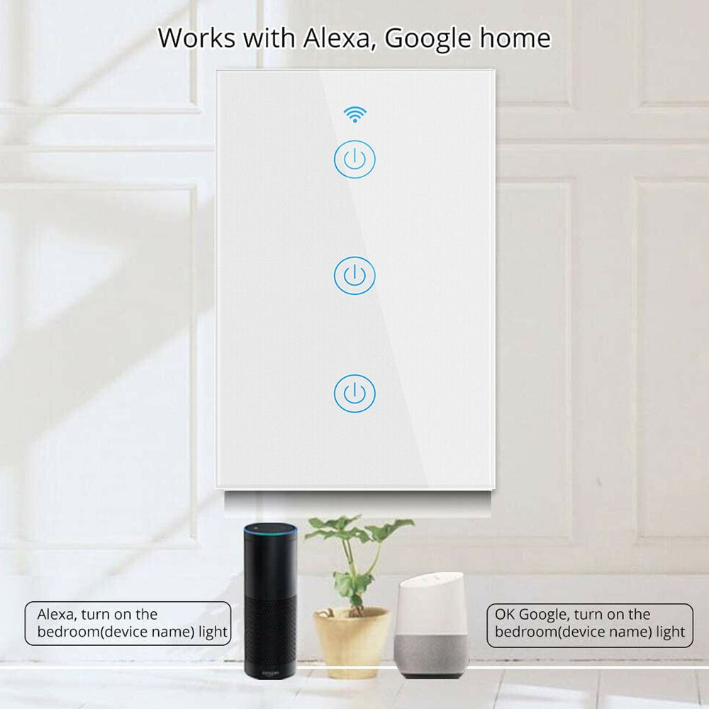 1/2/3 Gang Smart WiFi Wall Light Switch Touch Panel for Alexa/Google/Tuya APP US