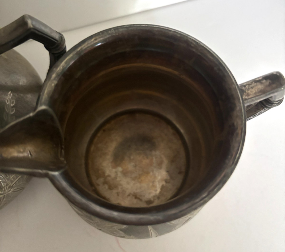 SET 2 Vtg BROOKLYN TRIPLE SILVER Silverplate Lid SUGAR BOWL FLORAL ETCH Creamer