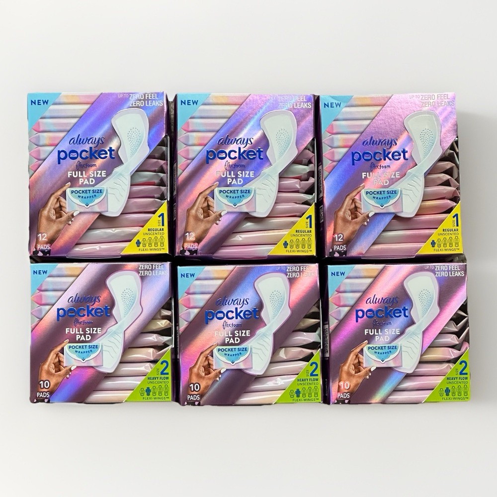Always Pocket Flexfoam Size 1 & 2 Unscented Pads - Regular - 66 count total