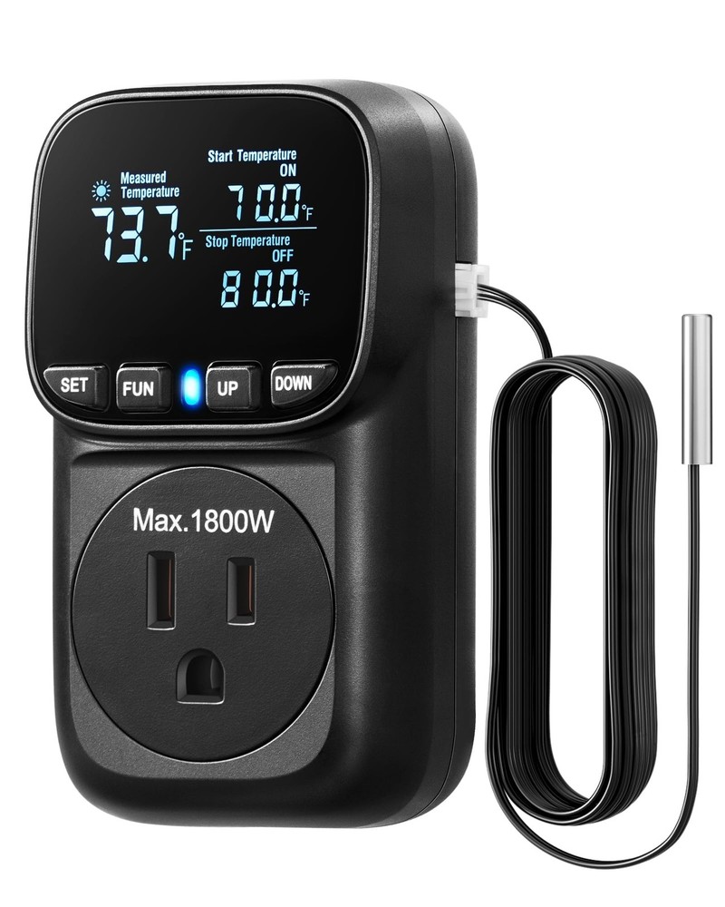 DEWENWILS Digital Temperature Controller, Heavy Duty 15A/1800W Black