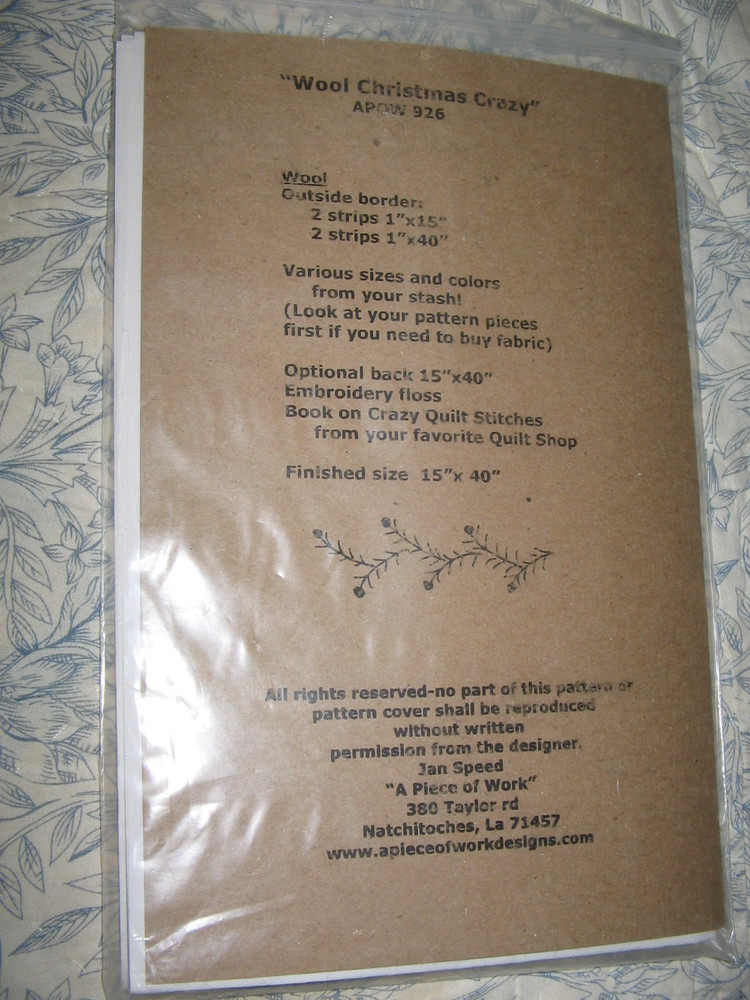 A Piece of Work Pattern Jan Speed Wool Christmas Crazy 926 Applique Stitchery