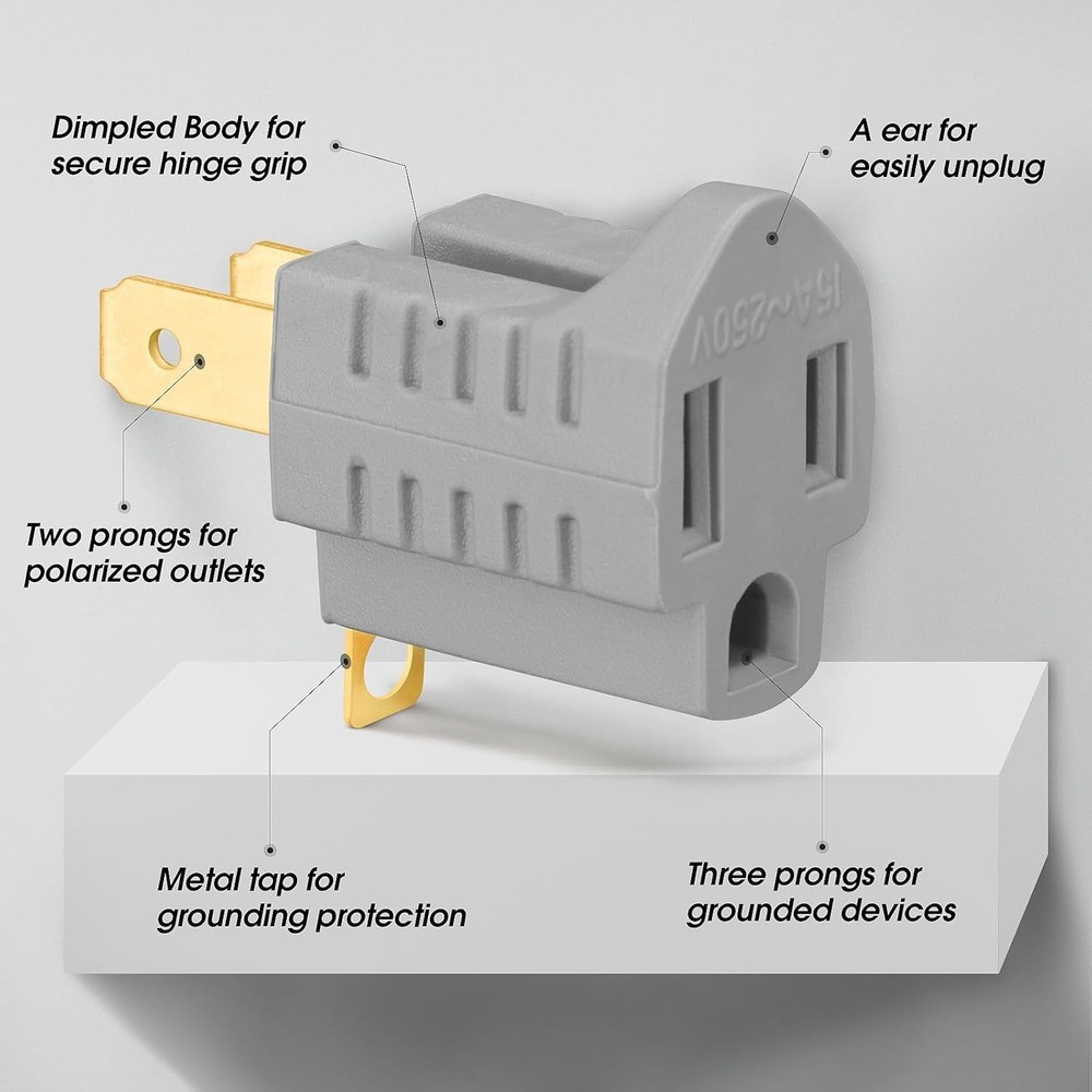 3-Pack Polarized 3-Prong to 2-Prong Grounding Adapter - Compact Power Solution
