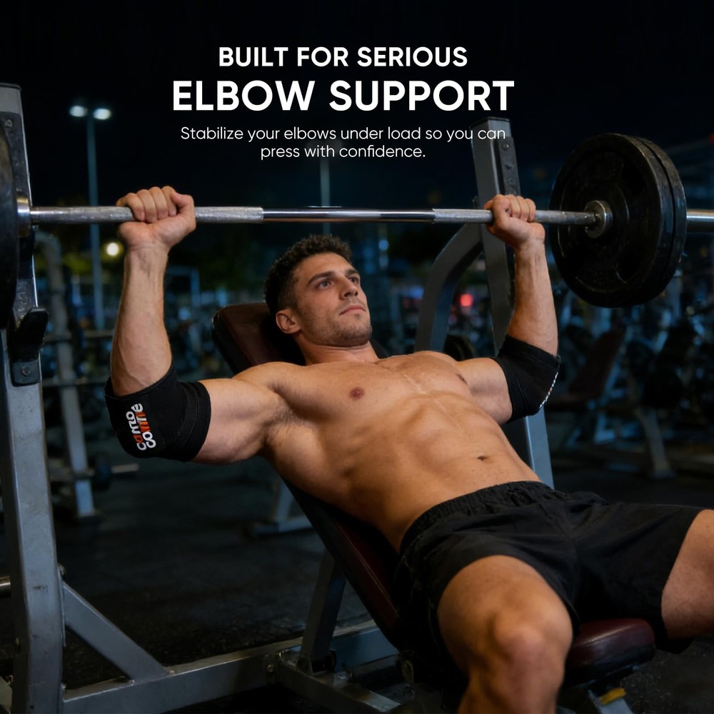 Weightlifting Elbow Wraps, 1 pair 47" Black Adjustable Compression Straps Elb...