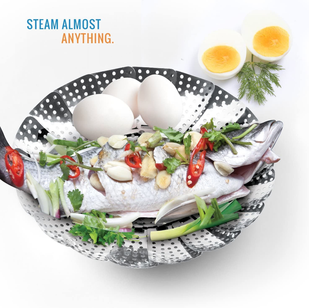 Sensible Needs Vegetable Steamer Basket Set Large & Standard Fold Expand Insert