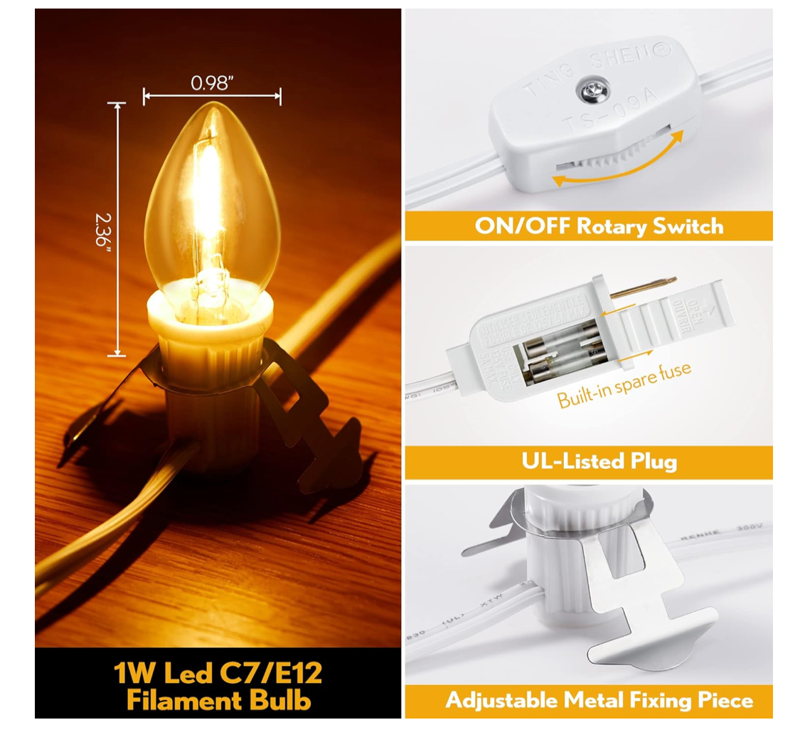 Accessory Cord with 3 LED Light Bulbs, 8.2 Ft Indoor Blow Mold Light Cord