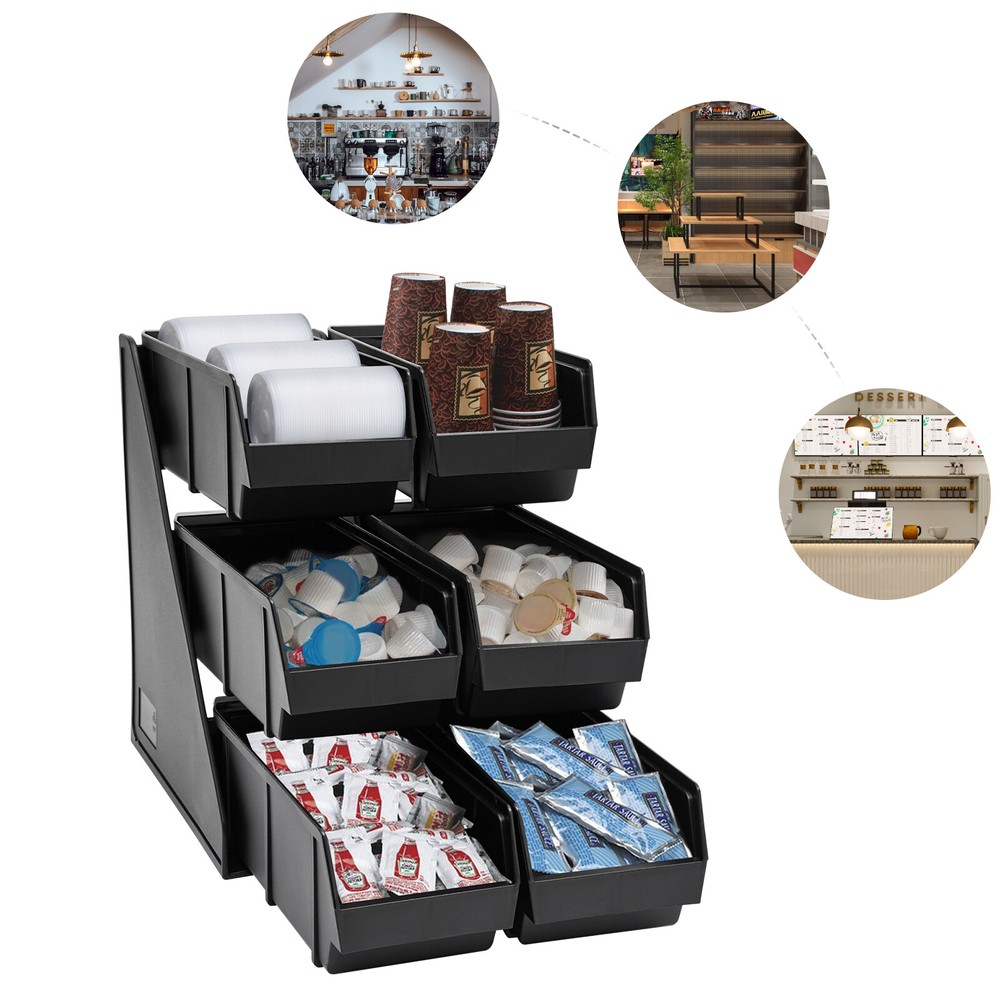 6-Compartment Condiment Organizer Bin - 3-Tier Storage for Coffee & More