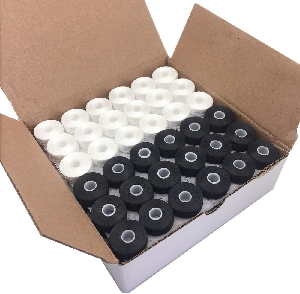 Prewound Bobbin Thread, Sideless, 144pcs Type L Size (SA155) (72White + 72Bla...