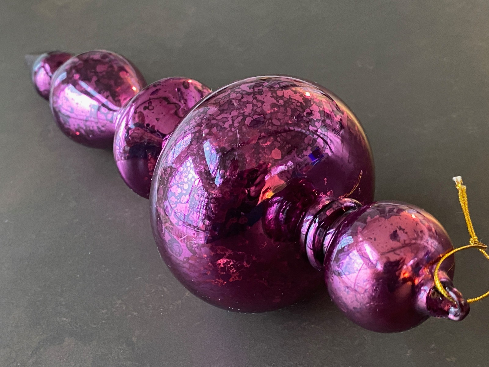 Large 11.5" Purple Mercury Glass Finial Ornament Hand Blown w/ Hand Formed Loop