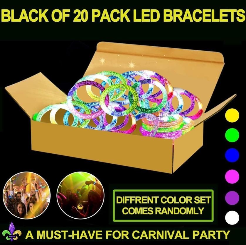 20 Pack LED Light Up Bracelets Glow in The Dark Party Bracelet Favors Adult Kids