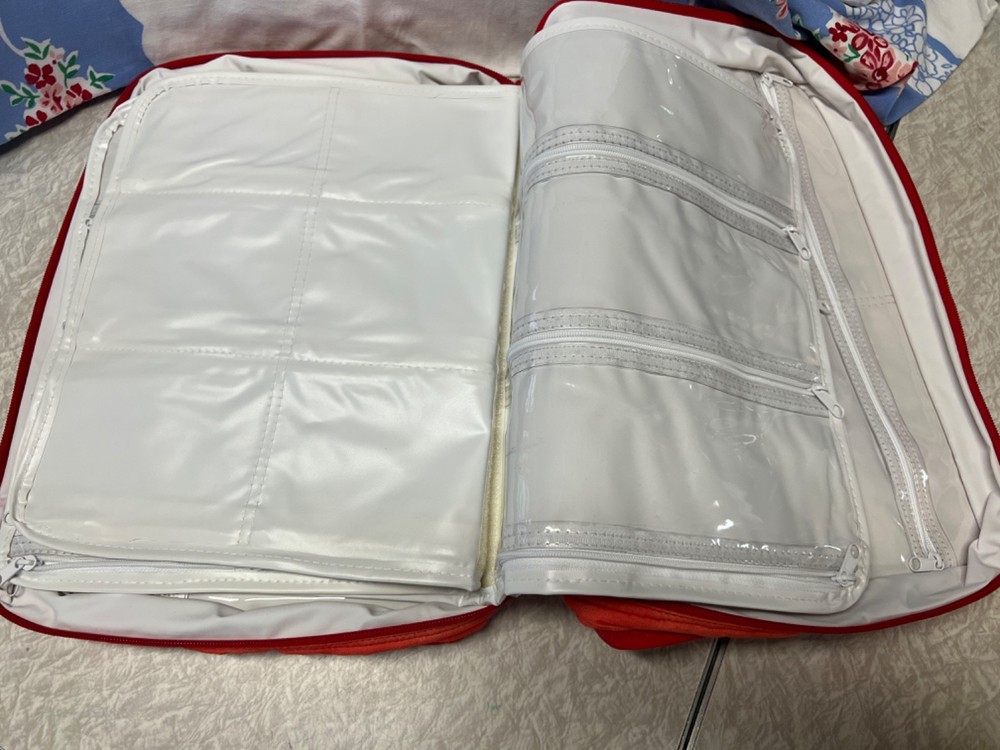 Cross Stitch Project Bag - Never used - Inserts, Pockets, Straps - Red