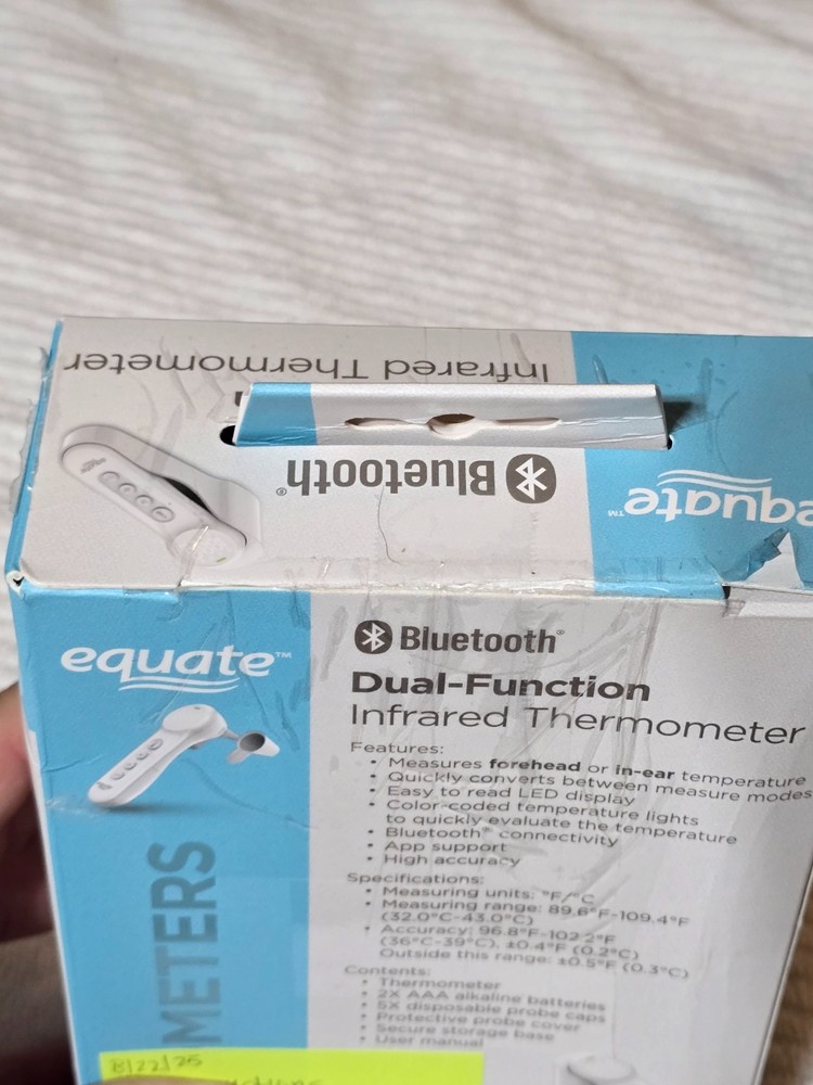 Equate Bluetooth Dual-Function Infrared Thermometer Measures Forehead In-Ear (E