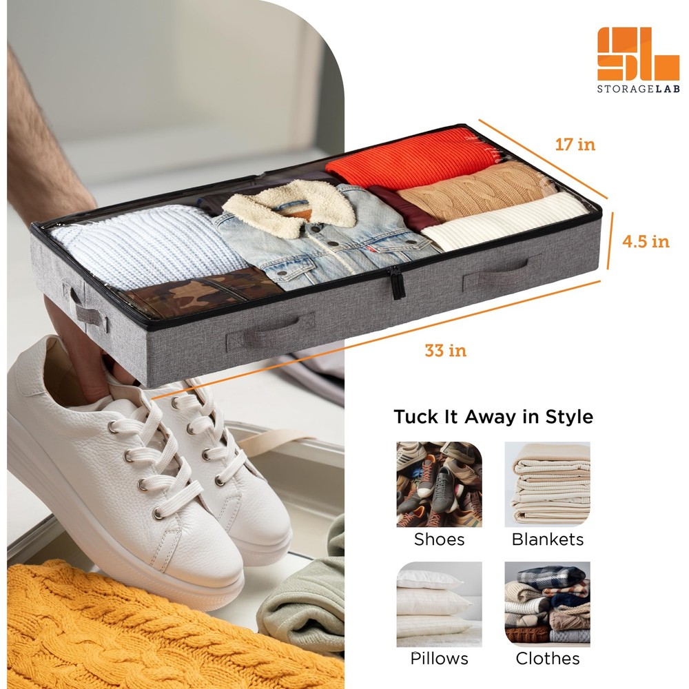 Under Bed Storage Containers, Low Profile Underbed Organizers with Sturdy Han...