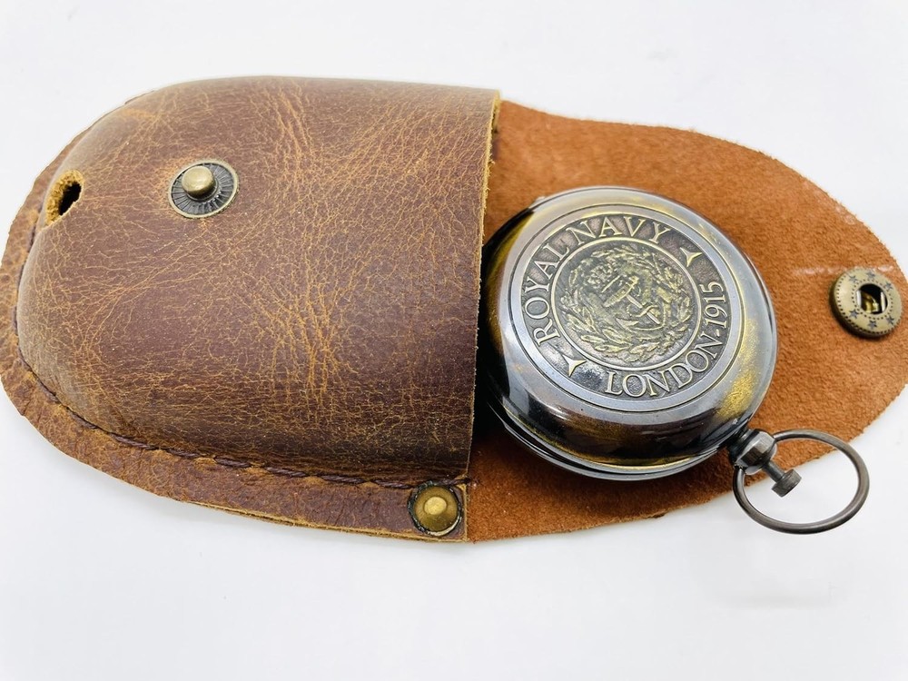 Brass Push Button Compass | 2 Inch Pocket Navigation Tool with Case | Vintage 19