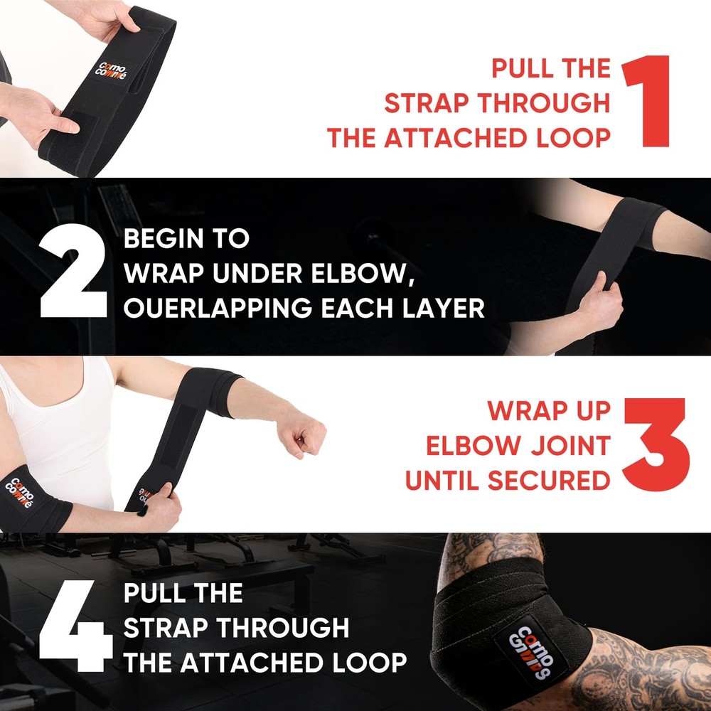 Weightlifting Elbow Wraps, 1 pair 47" Black Adjustable Compression Straps Elb...