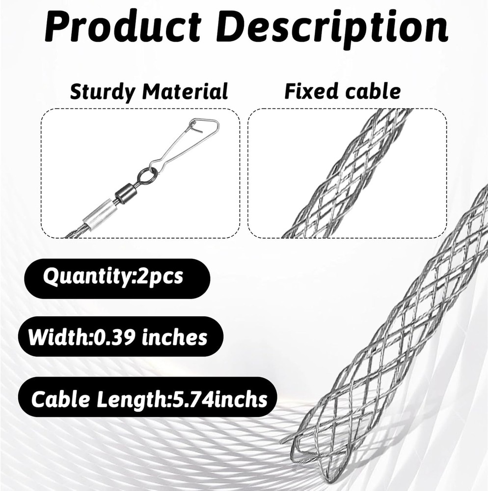 2 PCS 12 Inch Wire Pulling Grip Mesh Cable Sock