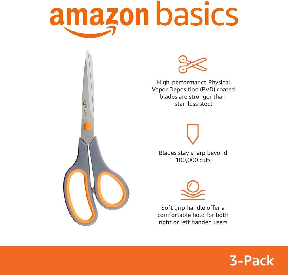 Amazon Basics Multipurpose Stainless Steel Scissors for Office, Crafts, Right/Le
