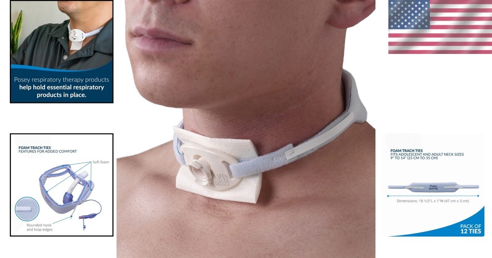 TIDI Foam Trach Tie – Medium, 12 Ties Pack, Comfortable Tracheostomy Support