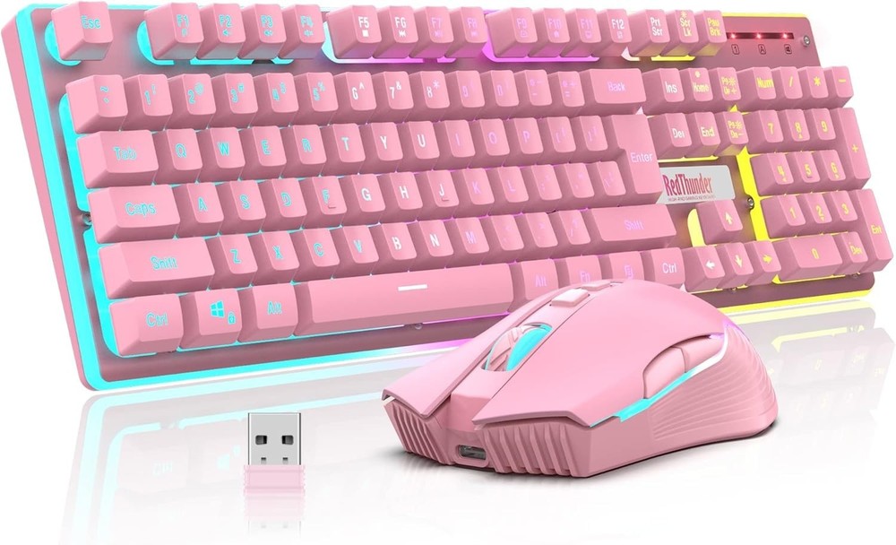 Durable Pink Wireless Gaming Keyboard Mouse Combo Anti-Ghosting