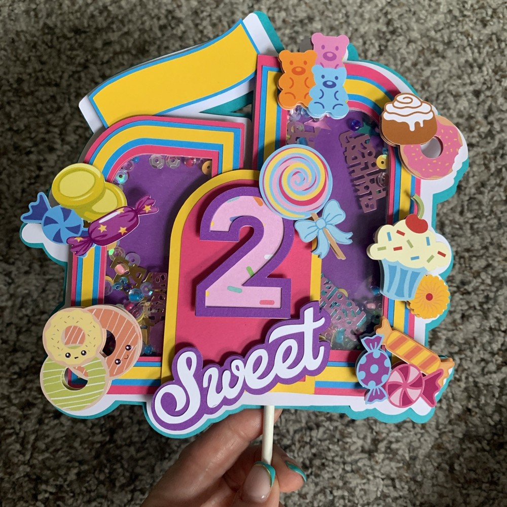 Handmade 3D shaker Cake Topper 2 Sweet Candy Dessert  Theme Customize