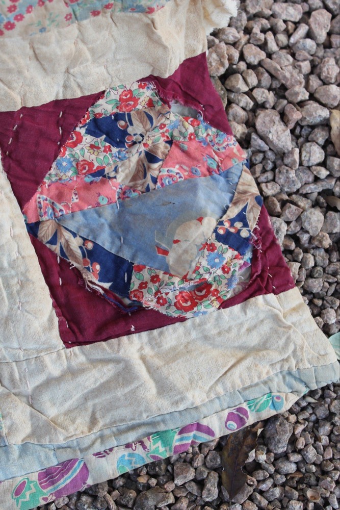 Antique Double Sided Scrap Frame Medallion Patchwork Quilt RARE