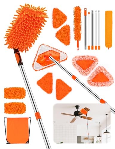 Ceiling Fan Cleaner Duster with 76" Orange-duster With Triangle Mop Set