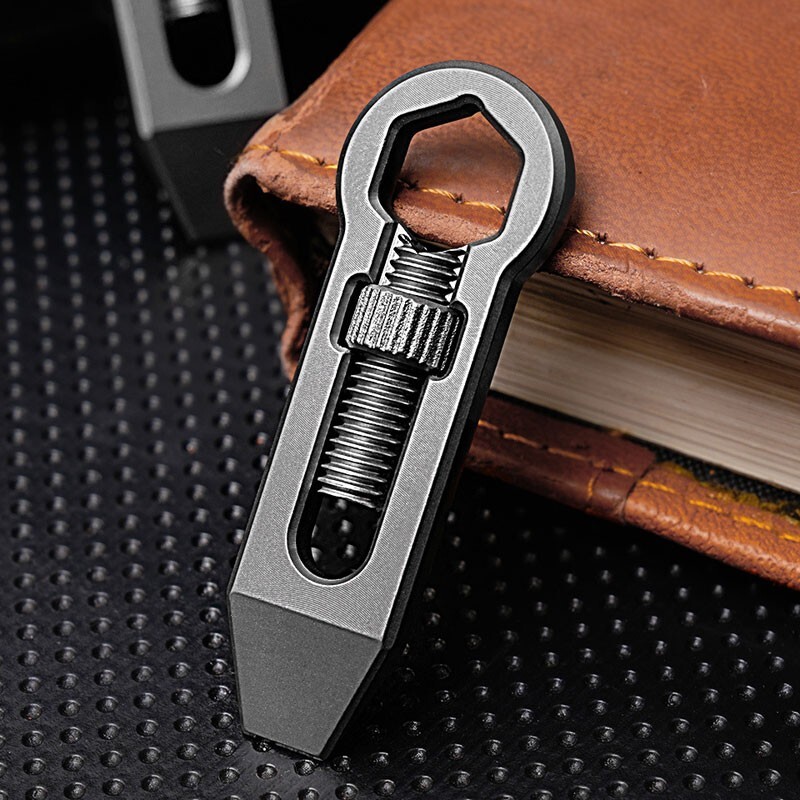 1PC EDC Titanium Pocket Pry Bar Adjustable Wrench Crowbar Keychain Multi Tools