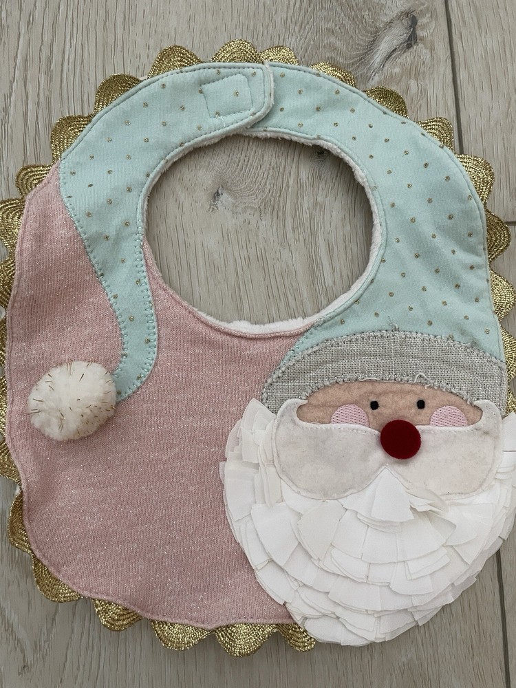 Mud Pie Baby Holiday Santa Bib Multicolored Hook & Loop Closure