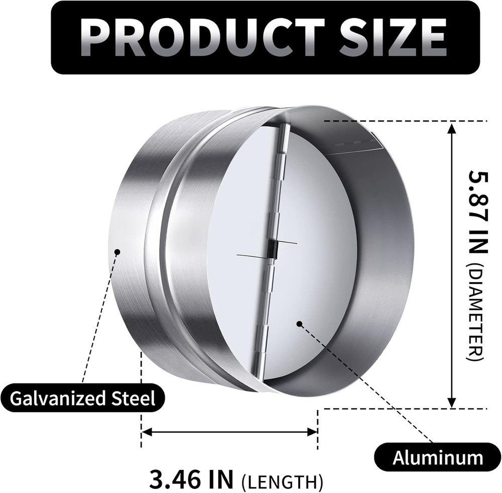 6 Inch Backdraft Damper Back Draft Vent Duct Shutter Blocker, Backflow Ducting I