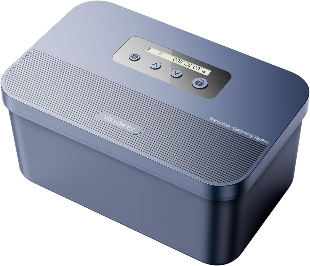 Timed Lock Box with Timer Lockable Storage Box for Phone Snacks Focus Dark Blue