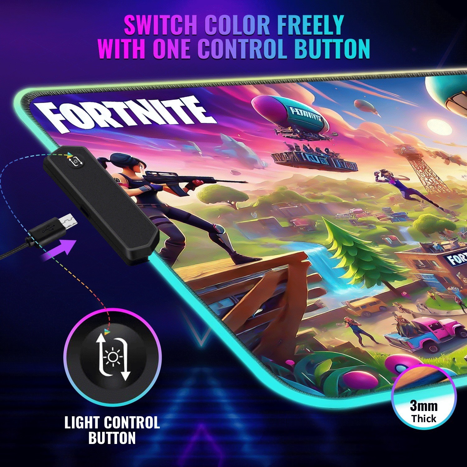 New Large Gaming Mouse Pad Fortnite Edition – Water & Slip Resistant, with Light