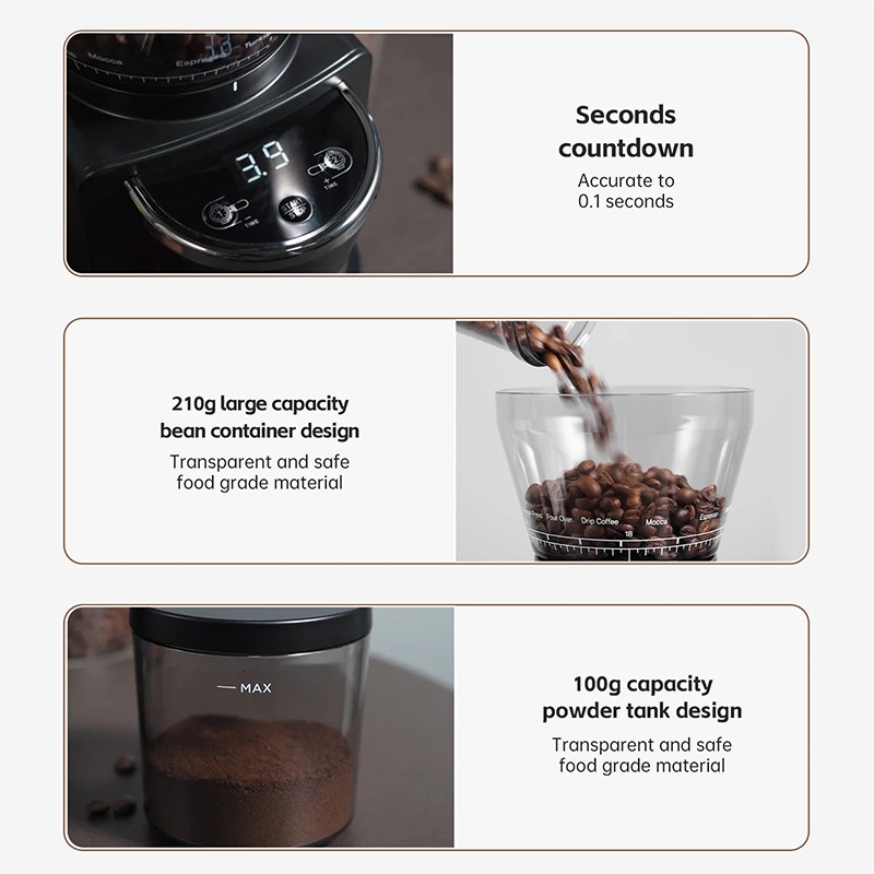 HiBREW G3 Automatic Coffee Grinder 31 Gears Visual Bean Storage • Digital Timer