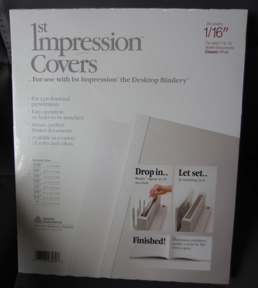 Two Avery Dennison 1st Impression Desktop 1/16" 20 Binder Covers Classic White