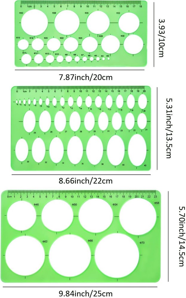 3PCS Circle Template, Plastic Circle and Oval Templates Measuring Templates