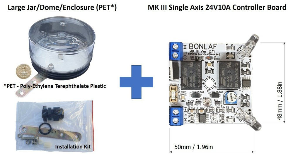 MK III 10A 24VDC Single Axis Panel Sun Tracking Analog Control Board + Enclosure