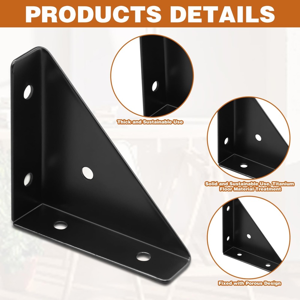 4Pcs Corner Bracket Black Angle Brace, Metal 4pcs