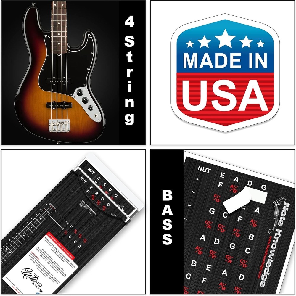 Durable Bass Guitar Fretboard Note Map Decals - Learn Notes, Chords & Scales