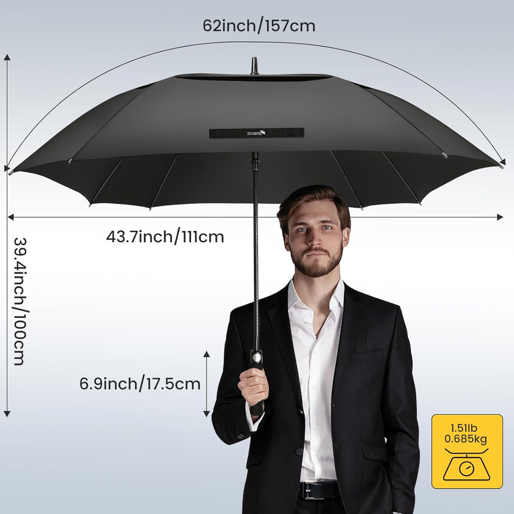 Extra Large Golf Umbrella 62 Inch, Automatic Open Double Canopy Vented Golf Umbr