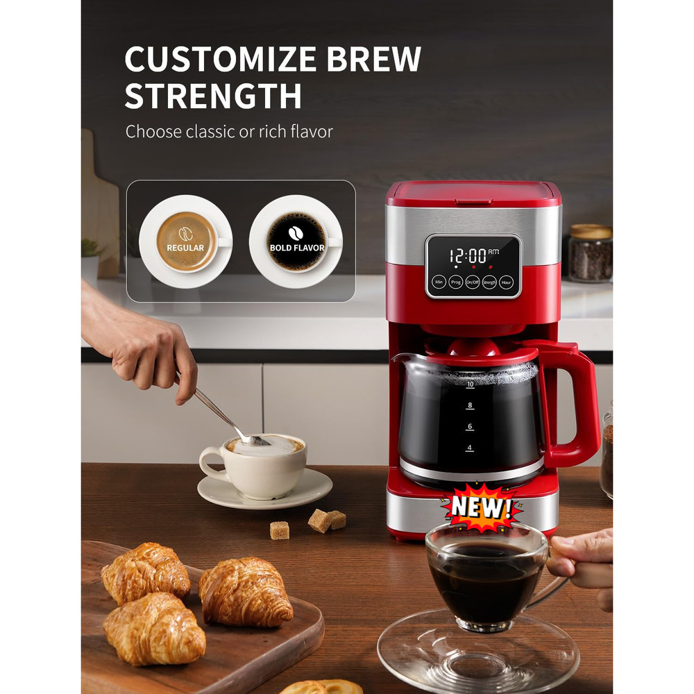 Cafetera programable de 10 tazas, cafetera de goteo para café regular y fuerte,