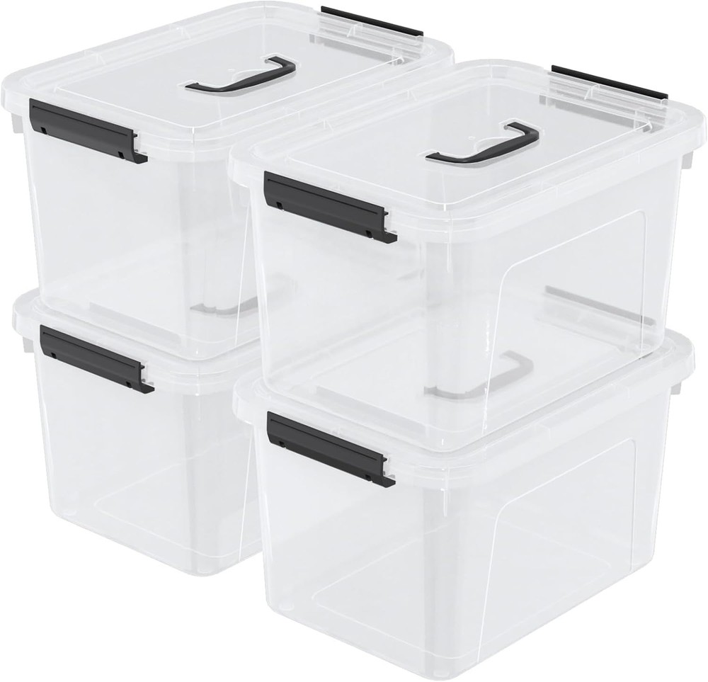 6 Quart Versatile Storage Bins W/ Handle & Secure Latching Buckles 6 Packs