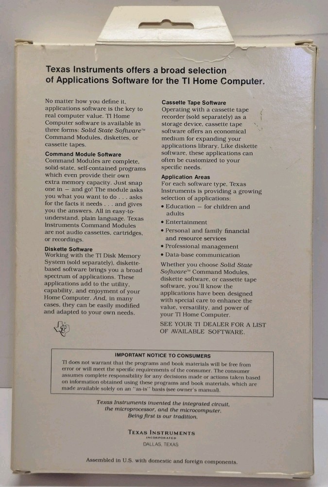 Texas Instruments TI 99/4A Securities Analysis Complete in Box - Tested working