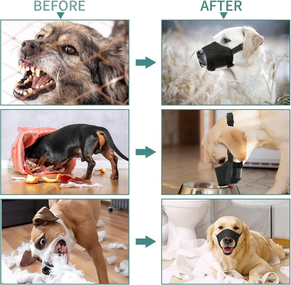 Dog Muzzle, Soft Nylon, Adjustable, Breathable, Large, Black