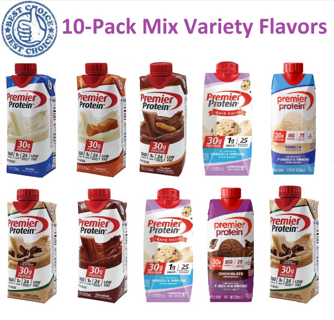 Premier Protein Shake Sampler Variety Mixed Assorted Flavors (10-Pack)