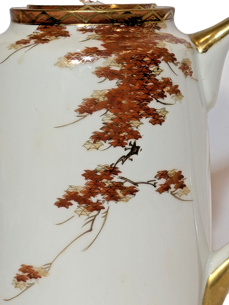 Vintage Kutani Japan Eggshell Porcelain Coffee Pot — Maple Pattern