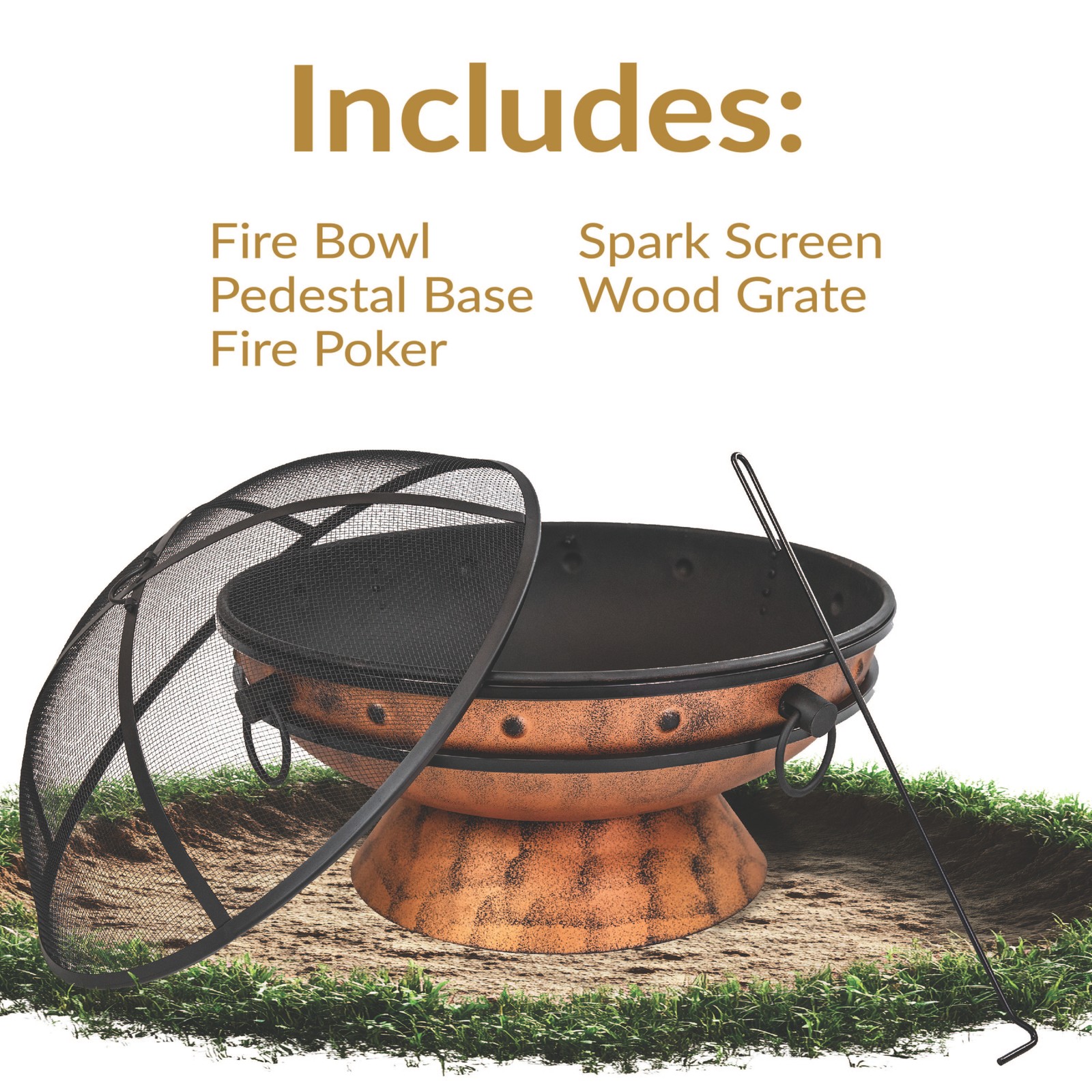 30 in Raised Outdoor Fire Pit Bowl with Spark Screen - Copper by Sunnydaze