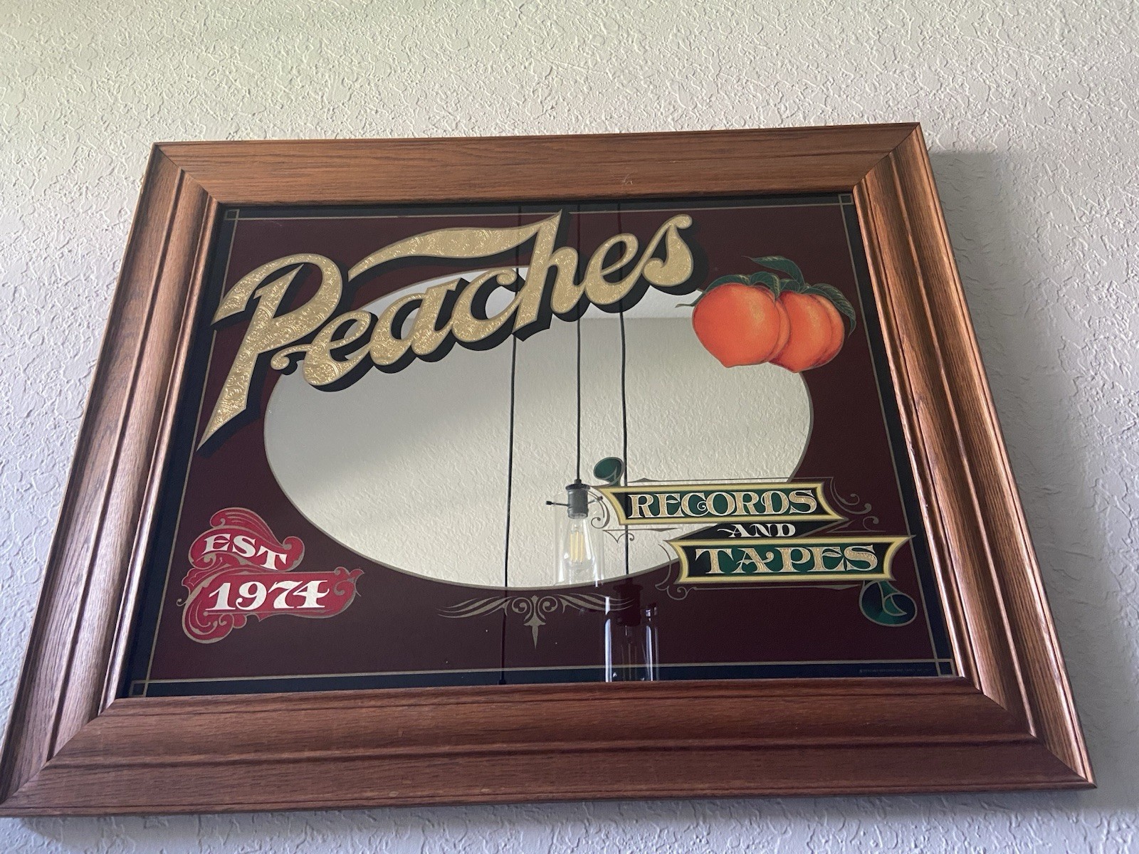 Peaches Records and Tapes Advertising Mirror Sign Store Display EST. 1974